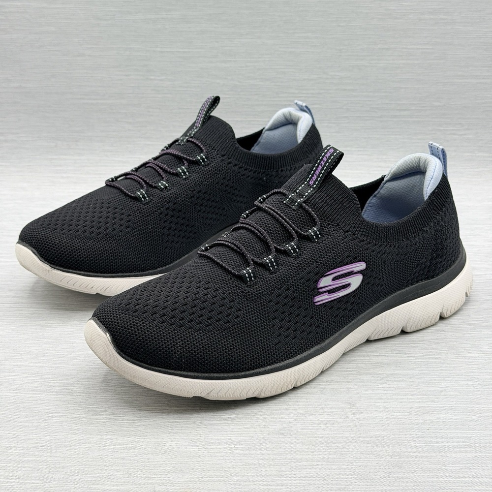 Skechers Women's 7.5 Wide Sneakers Black Slip On Lightweight Summits 150116